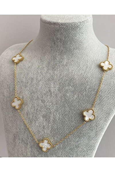 Store قلادة من الفولاذ - تصميم البرسيم اللؤلؤي الأبيض