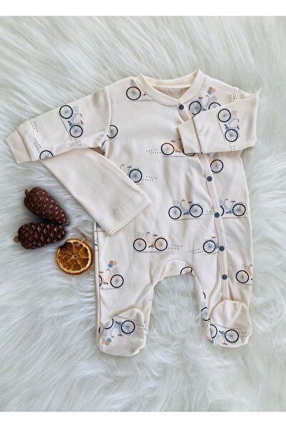 BİSİKLET DESENLİ UNİSEX BEBEK TULUM VE ŞAPKA SET