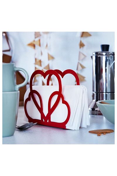 IKEA Christmas Themed Heart Decorative Napkin Holder, Red, 19x6 Cm