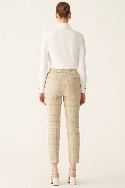 Perspective Jania Regular Fit Bilek Boy Ekose Desenli Orta Bel Vizon Fıstık Yeşili Renk Kadın Pantolon