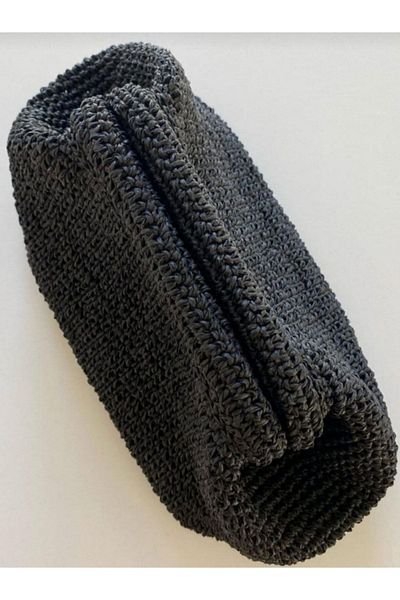 ÖZLEM HANDMADE Black Straw Scholarship Bag