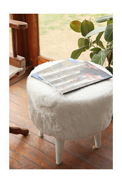 Dekortif Yuvarlak Beyaz Peluş Puf Beyaz Ayaklı Pf311290