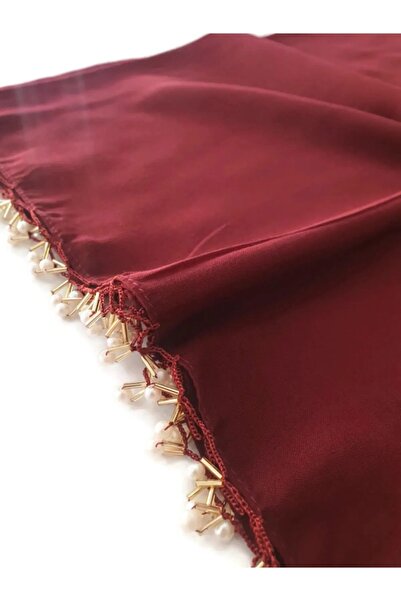 ALLURİNG Pearl Beaded Gold Hand Embroidered Scarf Writing 100x100cm