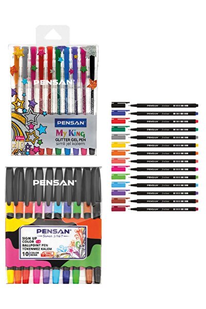 Pensan My King Simli Jel Kalem - Sign Up Renkli Tükenmez Kalem - Fineliner Keçe Uçlu Kalem Set