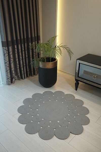 Genel Markalar Hasır Jüt Çiçek Desenli Kilim Halı