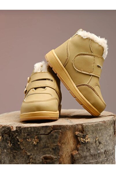 Elma Çocuk İçi Yünlü Kürklü Cırt Cırtlı Su Geçirmez Anatomik Bebek Çocuk Kışlık Bot Ayakkabı