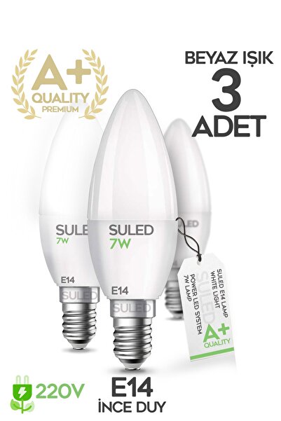SULED Grafen E14 Duy Beyaz Işık 3 Adet Mum Buji Ampul Avize Abajur Lambası Ince Duylu Lamba 5'li Set