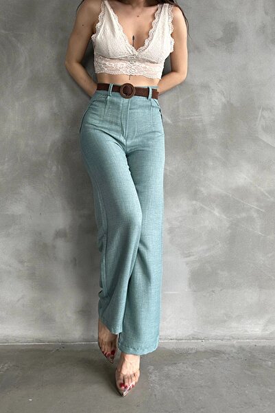 bacc Dámské plátěné kalhoty Mint s páskem Bcdf- 241103