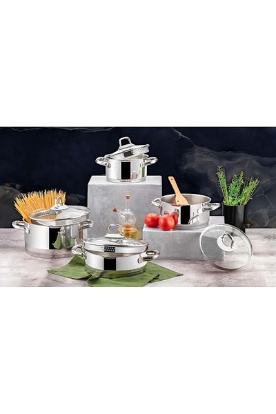 Evimsaray Gloria S-2211 - Stainless Steel 8 Piece Cookware Set