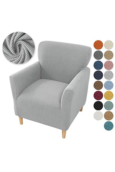 intil غطاء أريكة رمادي مرن من الليكرا - نمط مربع