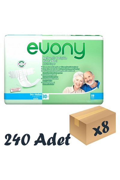 Evony Adult Diapers - Medium 30 Pcs, 8 Pack 240 Pieces, with Waistband
