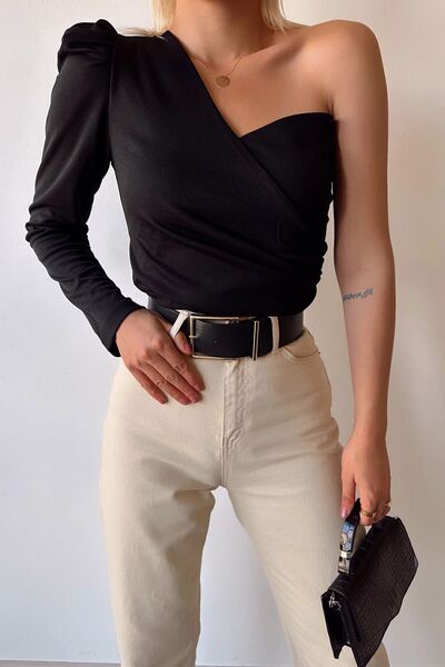 bacc Μαύρη κρεπ μπλούζα - Πριγκίπισσα μανίκι, με επένδυση, εξώφυλλο Bcdf- 231005