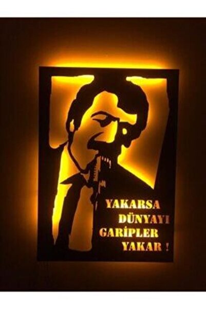 Genel Markalar Müslüm Gürses Yakarsa Dünyayı Garipler Yakar Ledli Ahşap Tablo