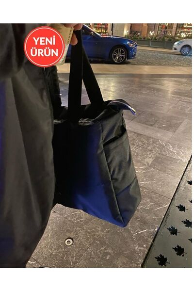 Lula Samilon Kabartmalı İÇ CEPLİ BÜYÜK BOY Puf Kumaş Shopper Çanta Napoli Siyah