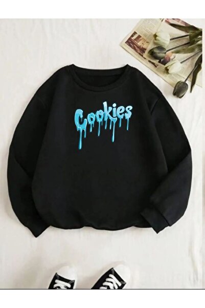 FECCY Hanorac negru din bumbac oversize unisex cu imprimeu Digital Cookies - ...