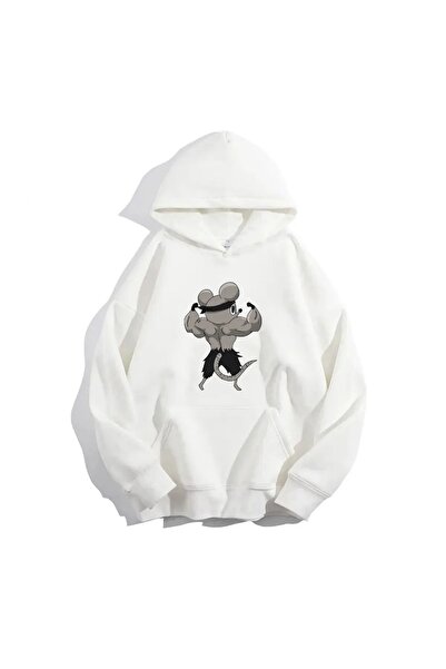 FECCY Λευκό βαμβακερό φούτερ με κουκούλα Unisex Oversize με στάμπα Digital Sp...