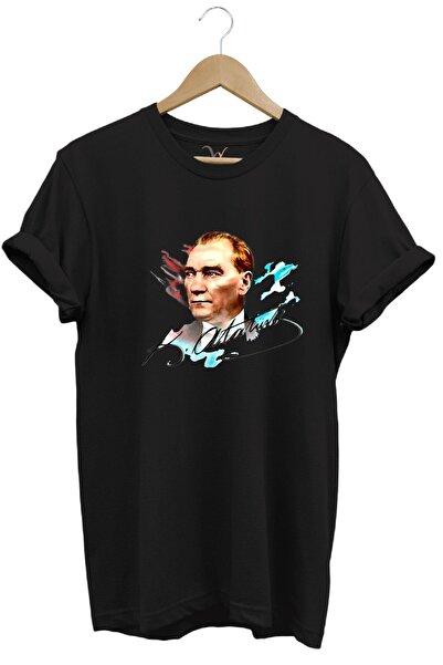 The Baski Atatürk Göktürk Milliyetçi Baskılı %100 Pamuk Premium Siyah Tişört