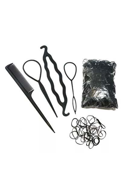 Monalisa Kadın Siyah 500 Adet Perma Lastik + Saç Örme Aparatı Seti