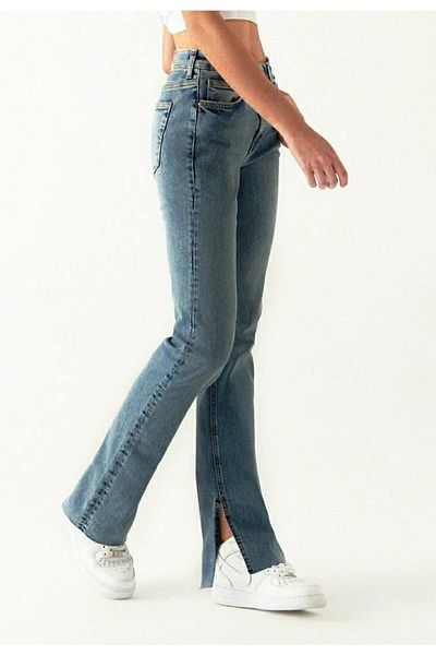 DRC trend Emma Blue 90s Slit - Blugi largi cu talie super înaltă din Lycra Pantaloni Palazzo