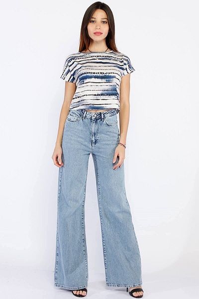 DRC trend Blugi din denim largi cu talie super înaltă albastră Pantaloni Palazzo - All Blue