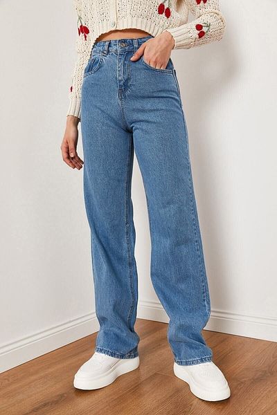 DRC trend Blugi largi cu talie super înaltă din Lycra albastră - Drept S.o.l.m.a.z, picior lat