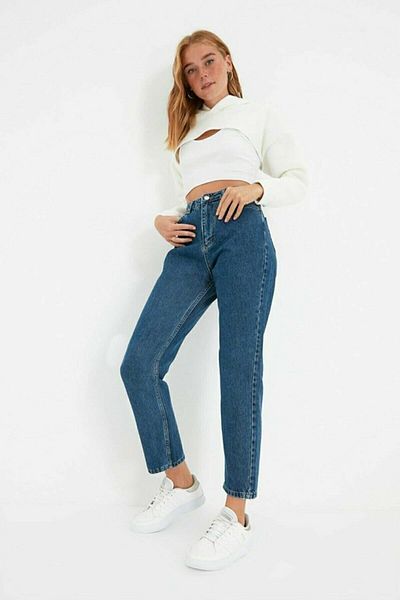 DRC trend Blue Mom Jean cu talie înaltă Mom Jean
