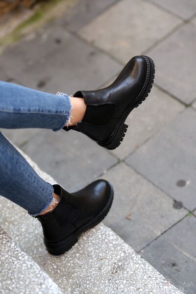 EREN SHOES BAG (CHELSEA) Siyah Gerçek Deri Bot