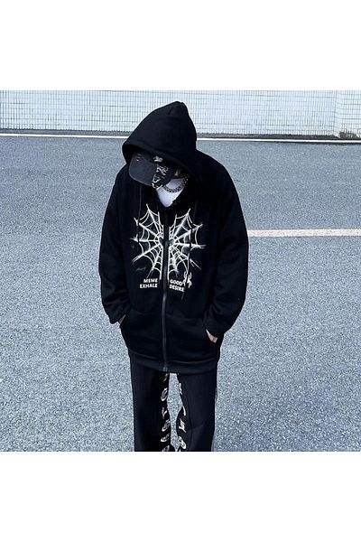 Mythologie Ζακέτα Desire Spider Black Oversize - Χοντρή, με κουκούλα και φερμουάρ