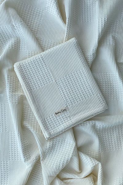 Baby Cais Collection Square Pattern Baby Pique Organic Cotton Baby Blanket Ecru 100x120 Cm