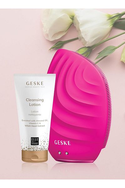 Geske Deep Cleanse Lotion, Almond Oil, Sonic Brush 5 in 1 Skincare Set for Radiant Skin Combo Pack Magenta