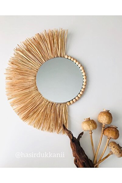 Hasirdukkanii El Yapımı Dekoratif Ayna Duvar Aynası Rafya Ayna Hasır Ayna