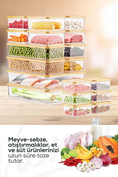 Vienev 20-Piece Yellow Microwave Convenient Refrigerator Organizer - Freezer Storage Container