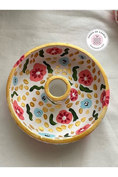 lıghts of candle handmade & 2020 El Yapımı El Çizimi Çiçek Desenli Şamdan Mum...