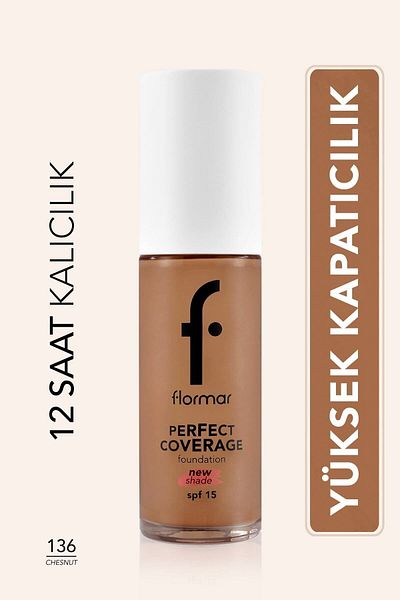 Flormar Perfect Coverage Intensive Concealing Water Based Foundation (WARM BOTTOM TONE) -136 Chesnut -8682536070652