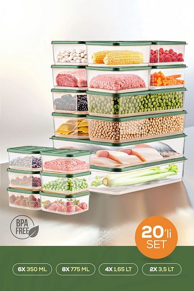 Vienev Green 20-Piece Refrigerator Organizer - Microwavable Freezer Storage Container