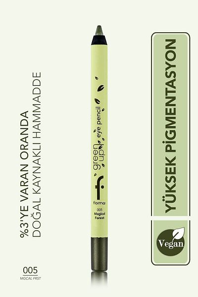 Flormar Green up Shiny Vegan Eye Liner Pencil - Long-Wearing Intense Pigmented - Embedded Rules
