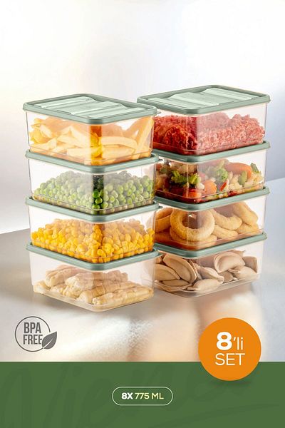Vienev 8-Piece Mint Color Refrigerator Organizer - Microwavable Freeze Storage Container