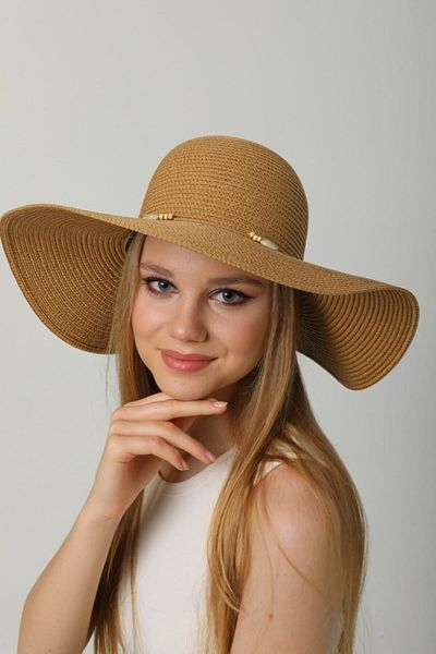 FELLMENS Camel Seashell Detailed Straw Women's Hat