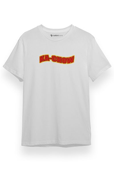 Tshirthane Ανδρικό T-Shirt - Cars Kachow Πολύχρωμο λογότυπο, λευκό, κοντομάνικο