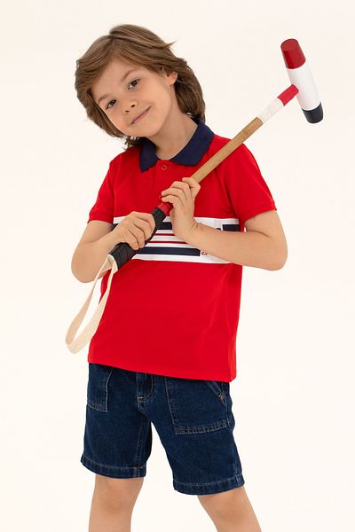 U.S. Polo Assn. Tricou roșu cu gât polo pentru băiat 50266066 -VR030