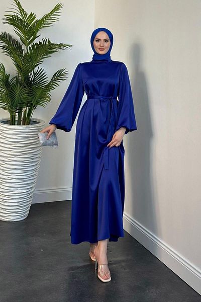 MERVEN AKYÜZ Saks Πολύχρωμο Φόρεμα Dimitra Satin με μπαλόνι μανίκι