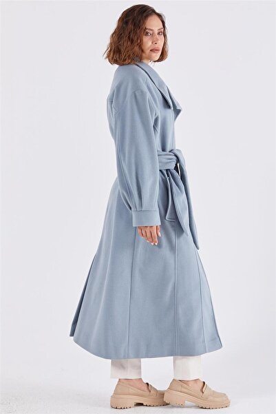 Tuğba Blue Judge Collar Long Buttoned Coat