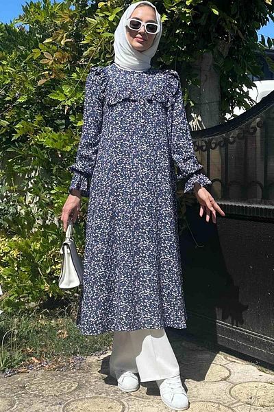 Rabia Şamlı Μπλε φλοράλ χιτώνα Dilruba
