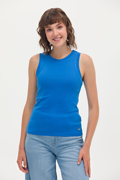 U.S. Polo Assn. Tricou fără mâneci pentru femei albastru cobalt guler rotund ...