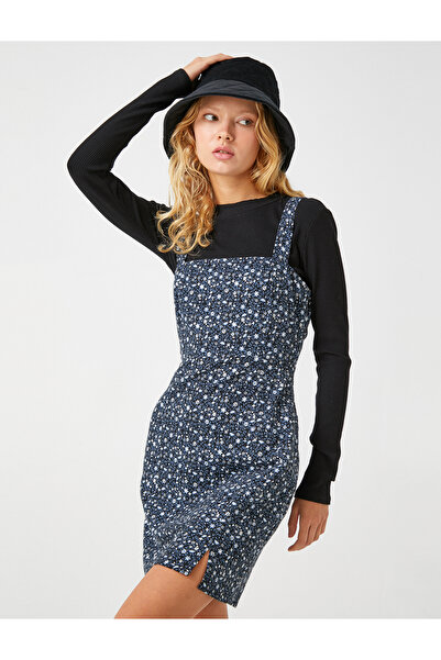 Koton Çiçekli Elbise Pamuklu Yırtmaç Detaylı