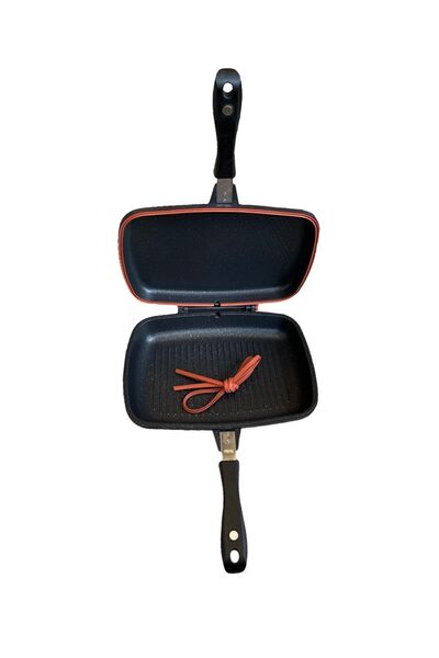 Schafer Granit Kare Double Grill Pan 32 Cm - Siyah Çift Taraflı Kullanılabilen Ayrılabilen Ikiz Tava
