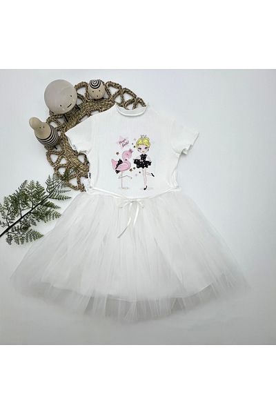 Narnuga Flamingo Printed Tutu Dress for 5-6-7 Years Old Girls - Ribbon and Belted Lined