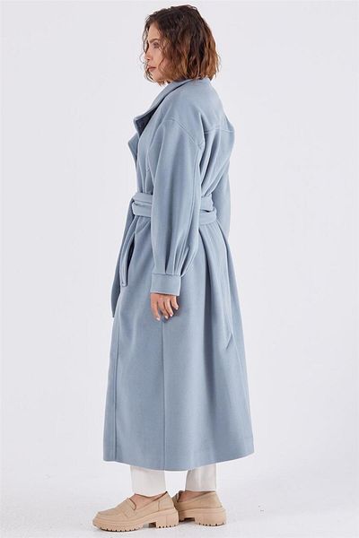 Tuğba Blue Judge Collar Long Buttoned Coat