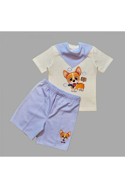 Narnuga Mi̇rayli̇fe 1-2-3 Years Old Puppy Printed Short Sleeve T-Shirt with Flare Shorts 3-Piece Baby Boy Set