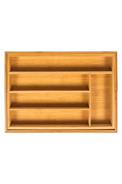 Paçi Sertar reglabil din bambus - Suport pentru tacâmuri și cutie extensibilă pentru furculiță
